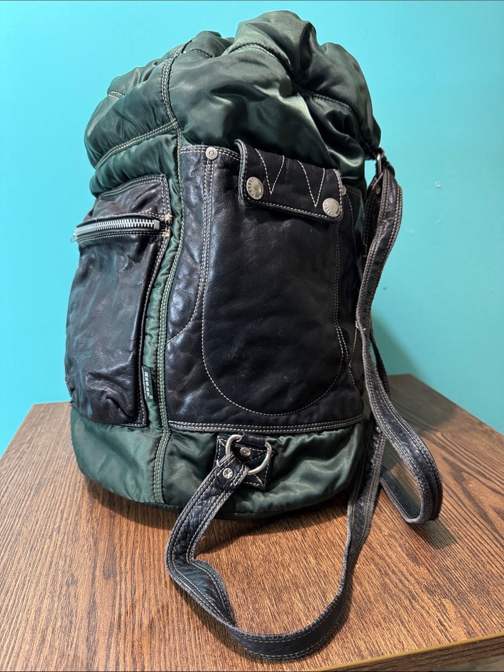 Rugby Green and Black Nylon Leather Convertible Backpack